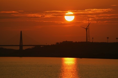 夕日(5)　河北潟の夕日