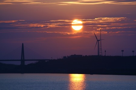 夕日(4)　河北潟の夕日