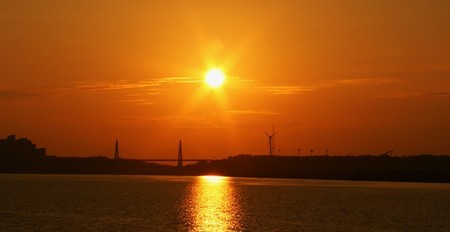 夕日(1)　河北潟の夕日