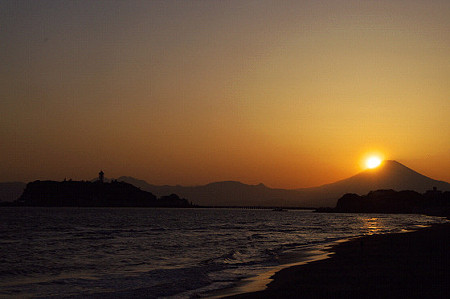 富士に沈む夕陽